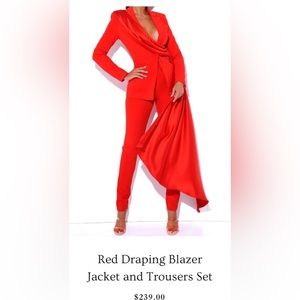 Miss Circle size Small Red Draping Blazer and Trouser Set